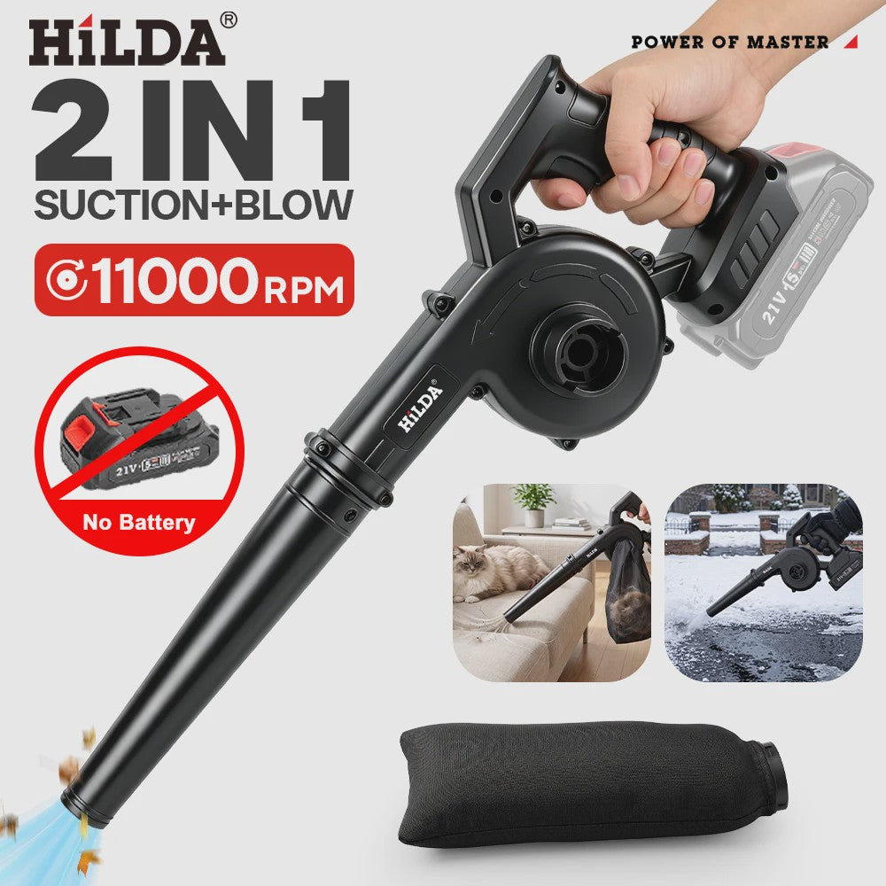 HILDA 21V Accu Bladblazer & Zuiger - Krachtige 2-in-1 Handheld Luchtblazer