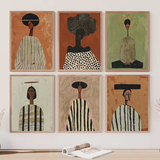Abstract Afrikaanse Vrouwen Poster Canvas Schilderij - Etnisch Hedendaags Woondecoratie