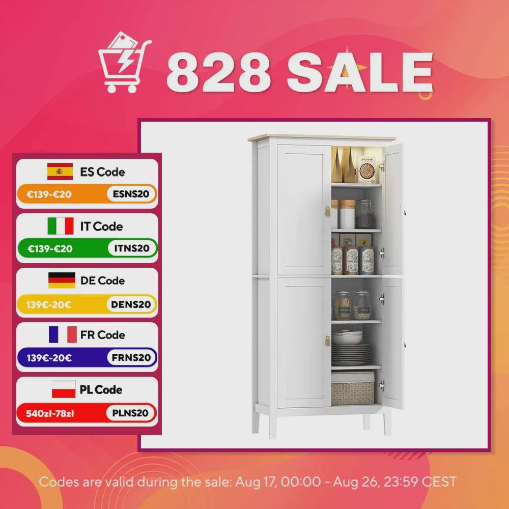 Homcom Hoge Keukenkast met LED Verlichting en Bewegingssensor - 176.5 cm