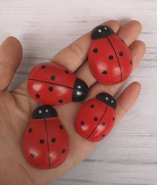 Houten Lieveheersbeestjes Decoratie Set - 5 Stuks - Miniatuur Tuin & Knutsel Accessoires