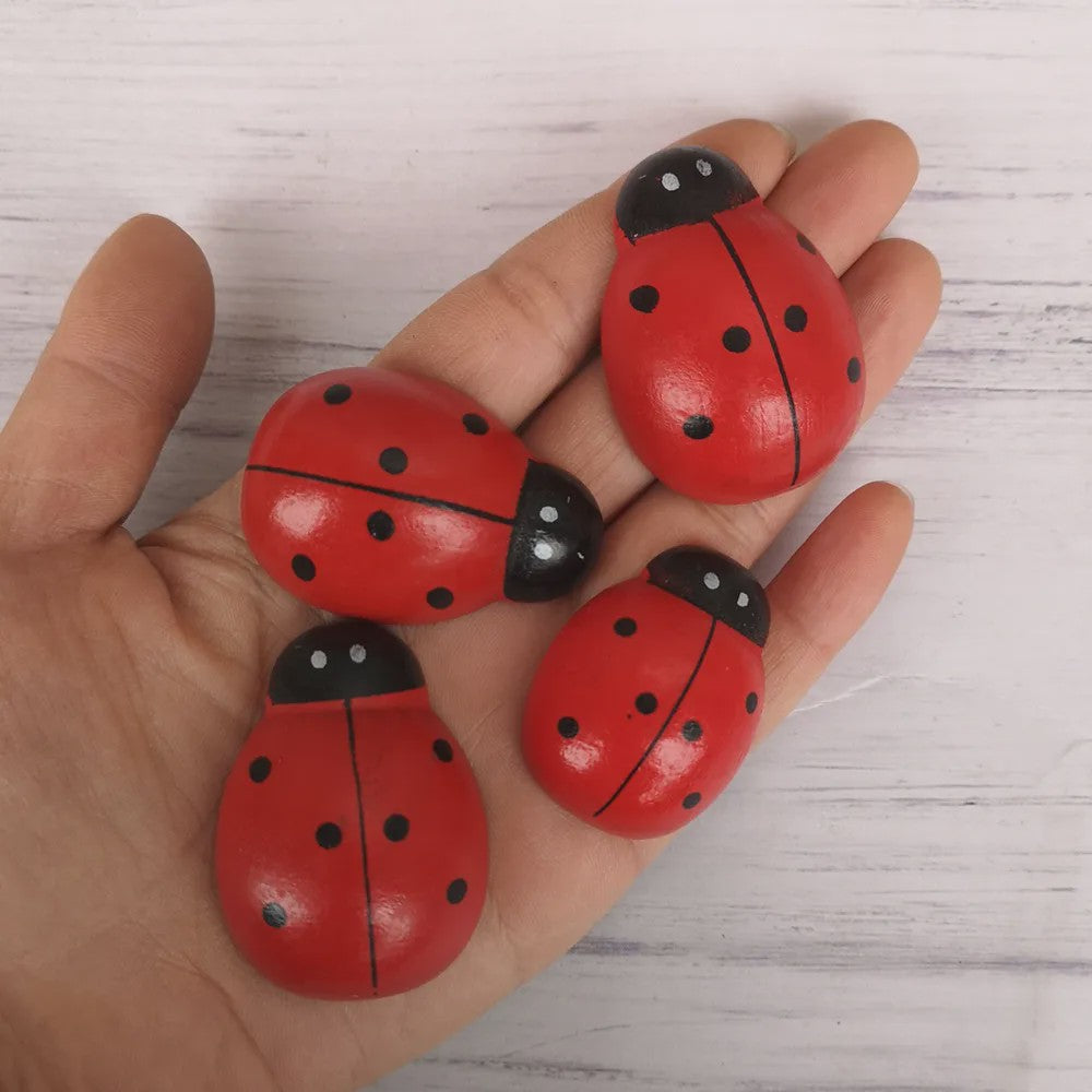 Houten Lieveheersbeestjes Decoratie Set - 5 Stuks - Miniatuur Tuin & Knutsel Accessoires