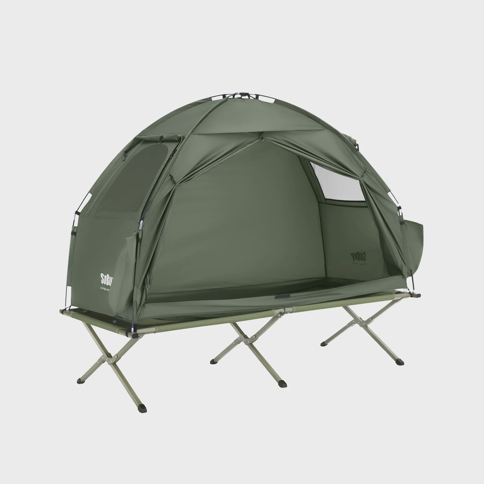 SoBuy 3-in-1 Camping Tent voor 1 Persoon - Groen met Lamp- en Schoenenopslag