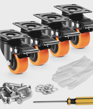 Set van 4 Zwenkwielen met Dubbel Rem & PVC Wielen - Diverse Maten