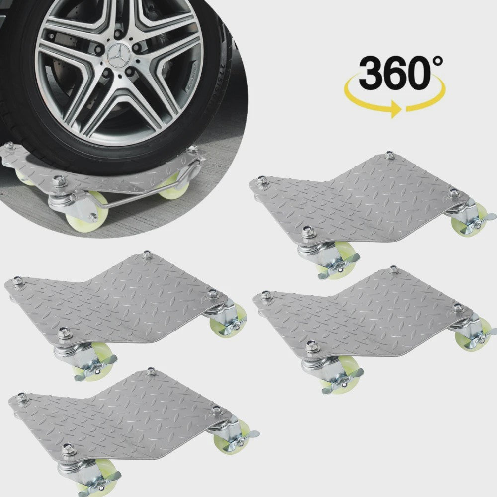 4x Autowiel Dolly Set - Verplaatsingshulp voor Banden met 360° Zwenkwielen