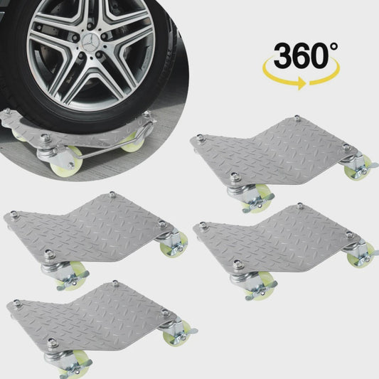 4x Autowiel Dolly Set - Verplaatsingshulp voor Banden met 360° Zwenkwielen