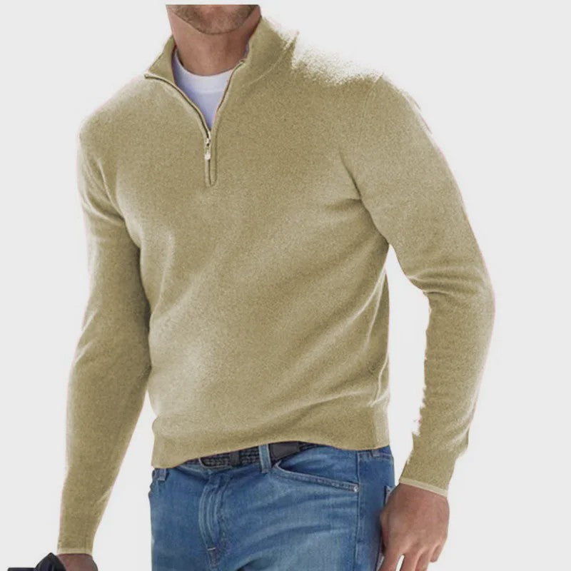 Heren Trui met Halve Rits en V-hals - Lichtgewicht Herfst/Winter Pullover