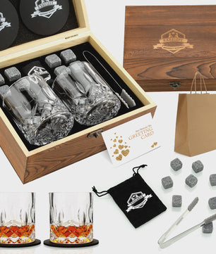 Luxe Whiskey Set met Glazen en Granieten Stenen - Houten Cadeaubox