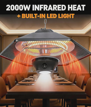 2000W Plafond Terrasverwarmer met LED Licht - Infrarood Verwarming, Afstandsbediening & 3 standen