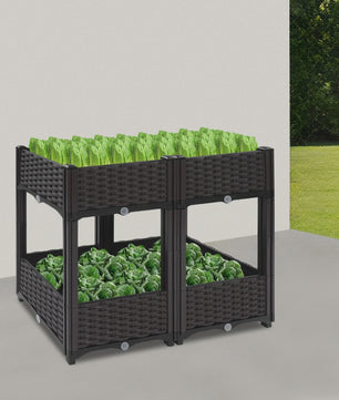 Verhoogd Plantenbed Dubbellaags in Rotan Look - Verticaal Tuinieren voor Balkon & Tuin