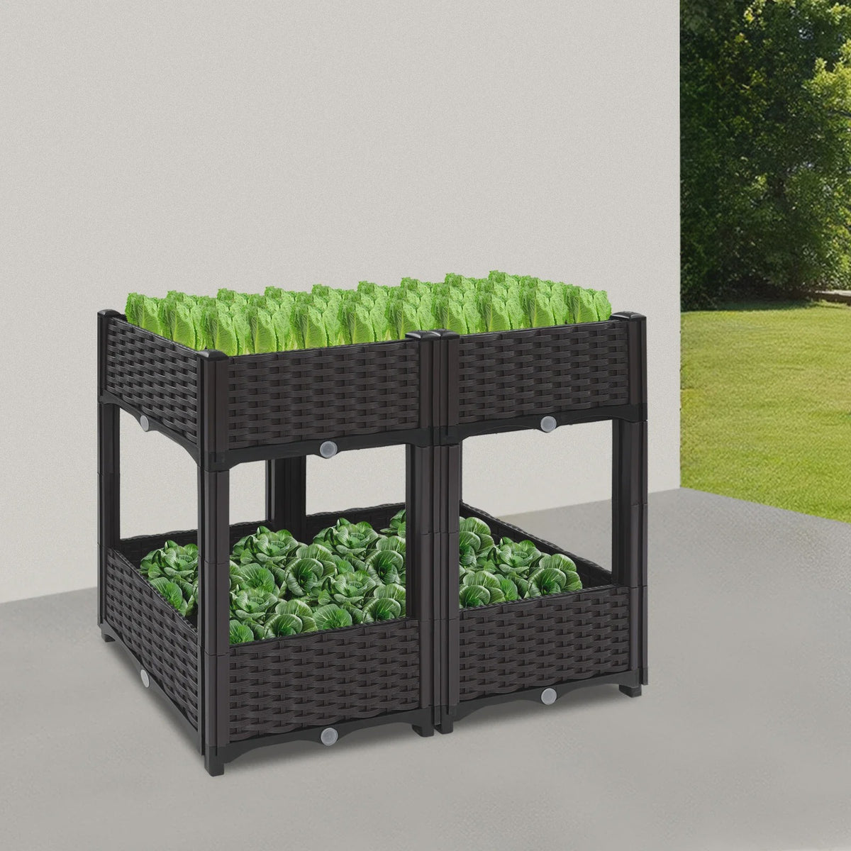 Verhoogd Plantenbed Dubbellaags in Rotan Look - Verticaal Tuinieren voor Balkon & Tuin