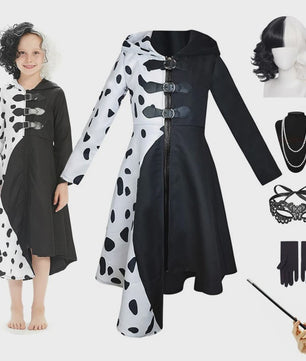 Meisjes Cruella Deville Kostuum - Zwart Dalmatiër Jumpsuit Jurk voor Halloween & Feest