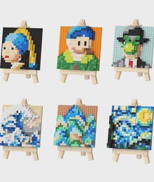 Pixel Art Bouwstenen: Iconische Schilderijen met Houten Ezel - Educatief Speelgoed & Decoratie