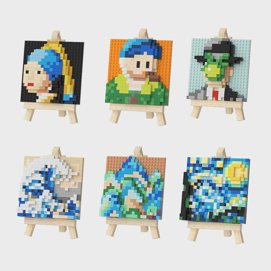 Pixel Art Bouwstenen: Iconische Schilderijen met Houten Ezel - Educatief Speelgoed & Decoratie