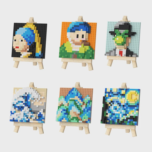 Pixel Art Bouwstenen: Iconische Schilderijen met Houten Ezel - Educatief Speelgoed & Decoratie