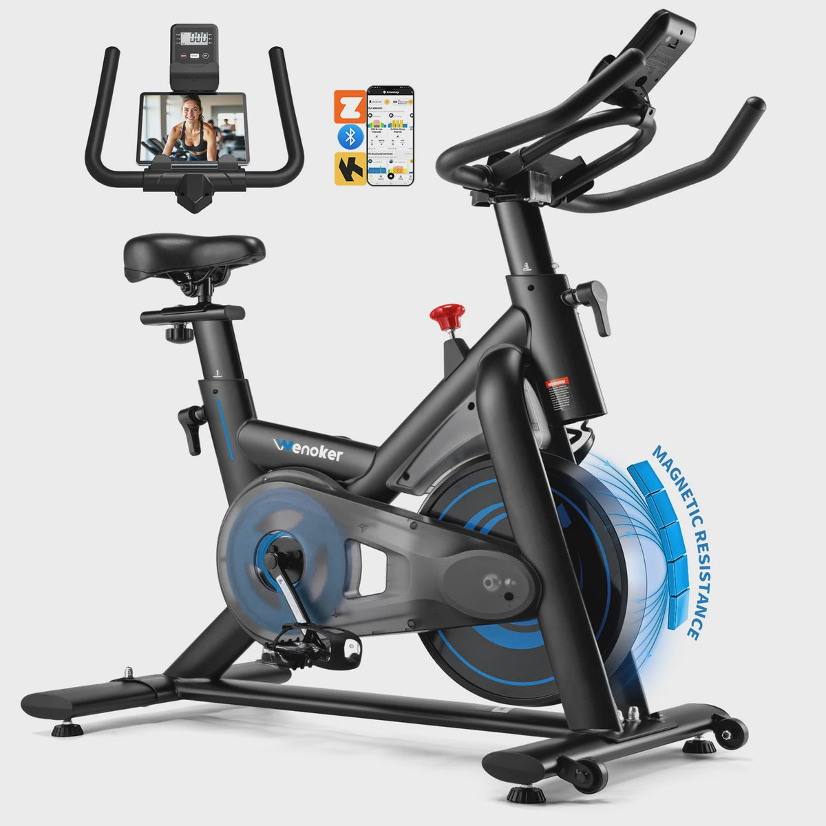 Wenoker Hometrainer Fiets met App - Stille Ergometer Spinning Bike voor Thuis (max 160kg)