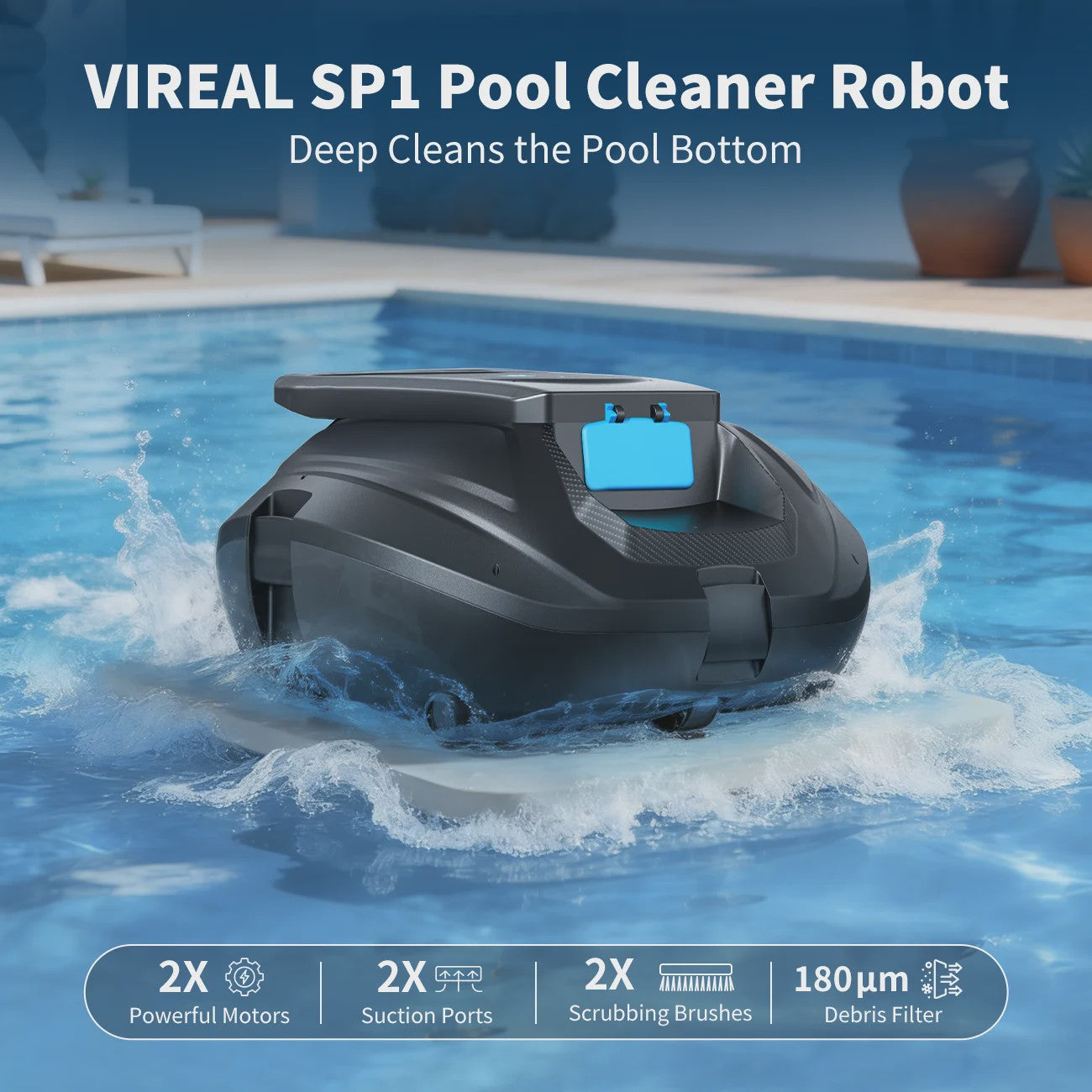 VIREAL SP1 Robot Zwembadreiniger: Eenvoudige Start, Automatisch Parkeren & 130 Min Runtime
