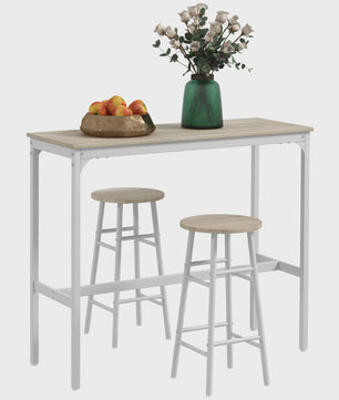 Bistro Bar Set met 2 Krukken - Industrieel Design Staal - Staande Eettafel met Voetensteun