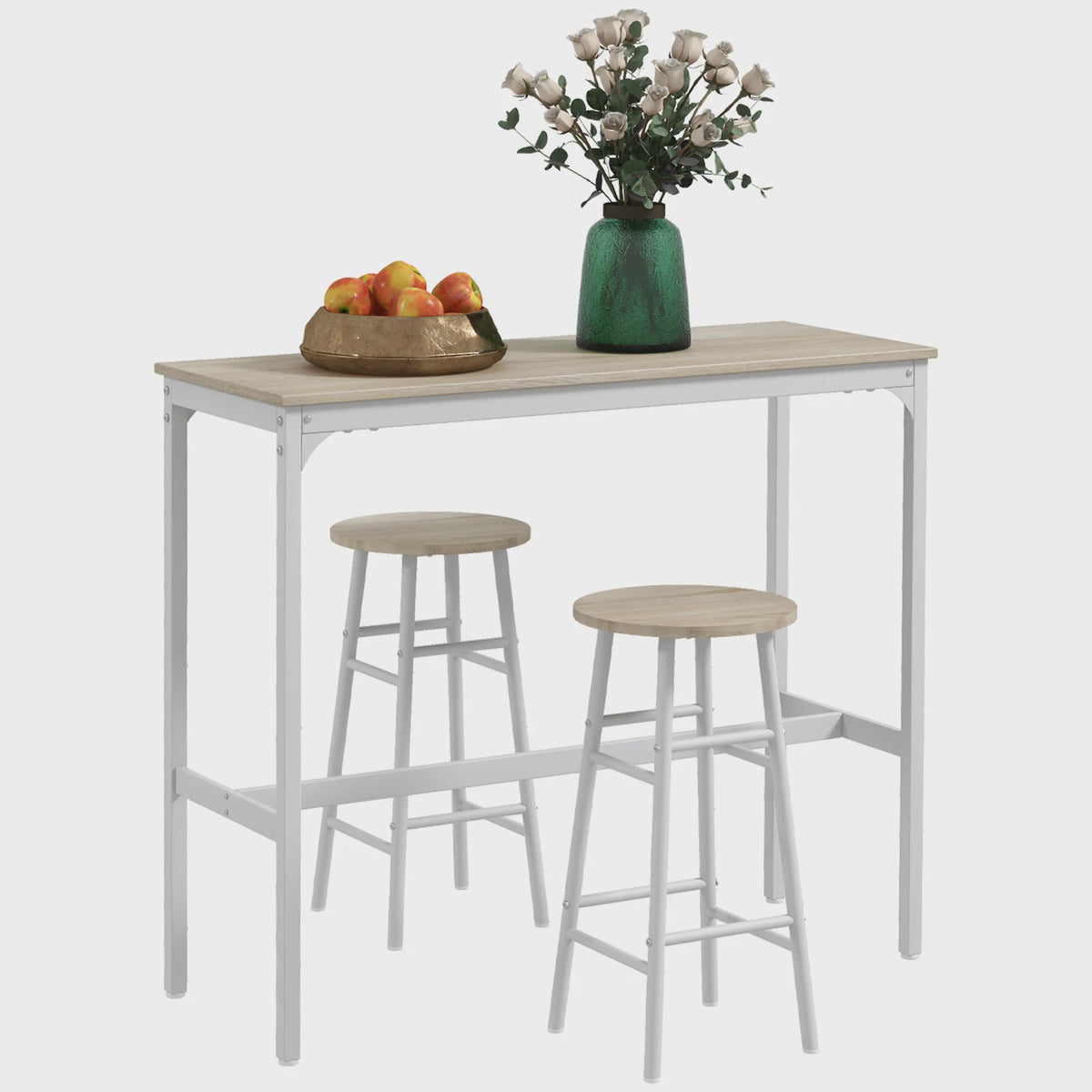 Bistro Bar Set met 2 Krukken - Industrieel Design Staal - Staande Eettafel met Voetensteun