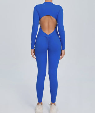 Dames Sport Jumpsuit met Lange Mouwen - Fitness & Gym Kleding - Zomer Sexy Stijl - Blauw