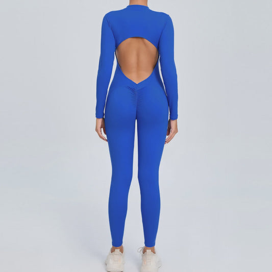 Dames Sport Jumpsuit met Lange Mouwen - Fitness & Gym Kleding - Zomer Sexy Stijl - Blauw