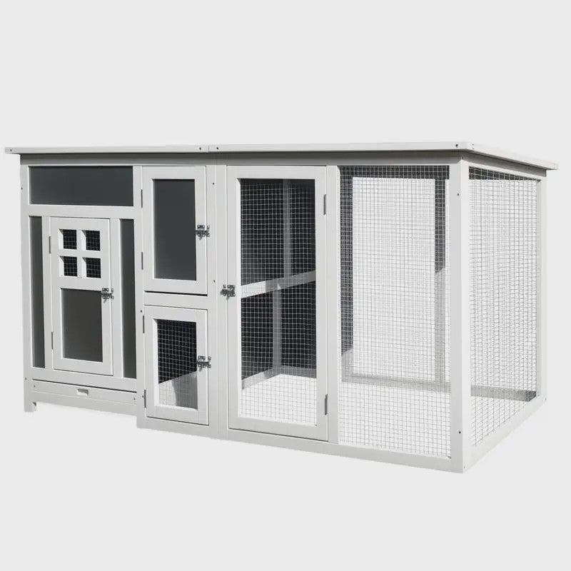 Ruime Houten Kippenhok met Ren en Waterdicht Dak - 160x75x80 cm