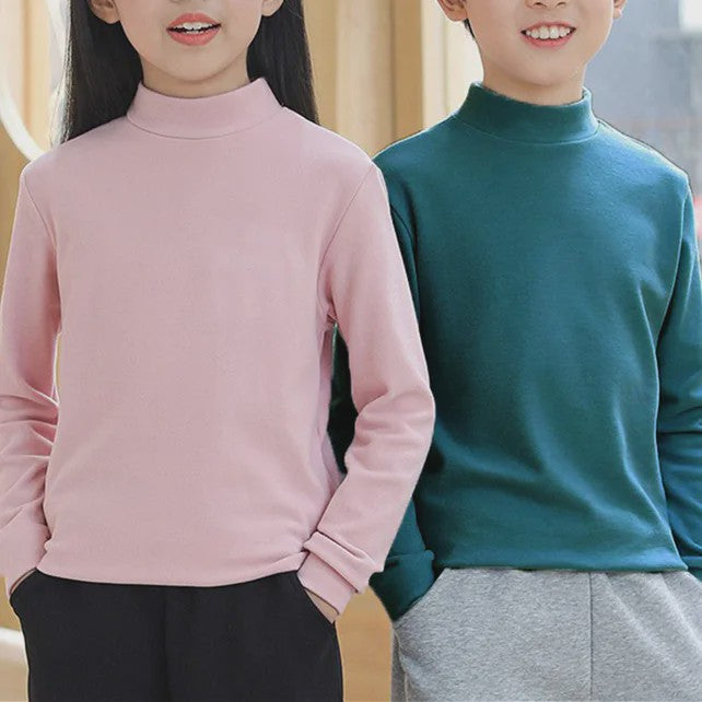 Warme Kinder Thermo T-shirt met Col - Zacht Fleece, Lange Mouwen voor Jongens en Meisjes