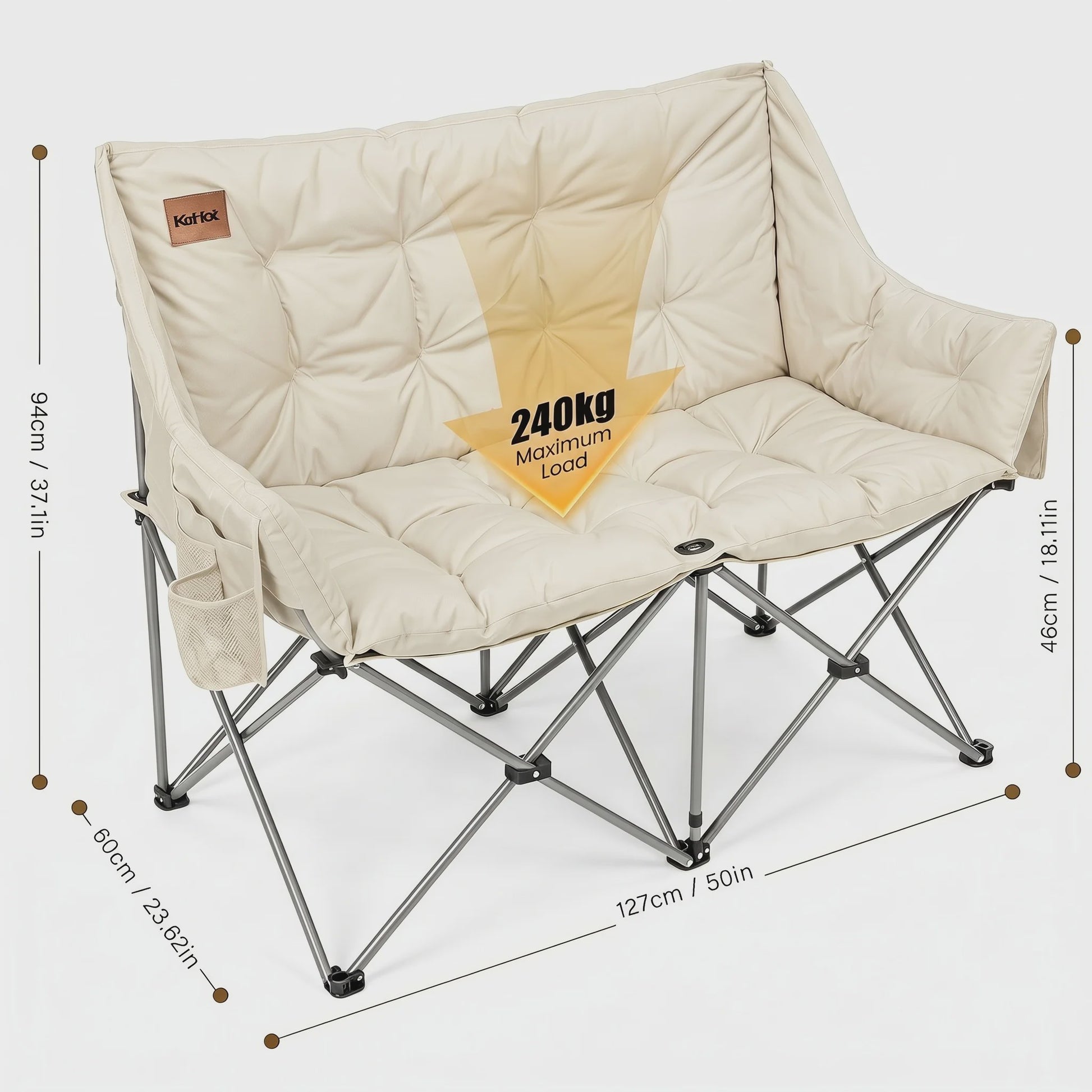 Dubbele Camping Sofa Stoel - Opvouwbaar 2 Persoons Outdoor Loveseat met Dikke Vulling & Stevig Frame