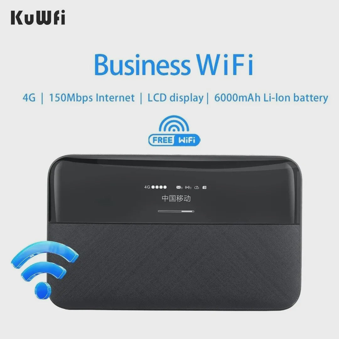 KuWFi 4G Pocket WiFi Router - 150Mbps Mobiele Hotspot met 6000mAh Batterij & SIM-kaart