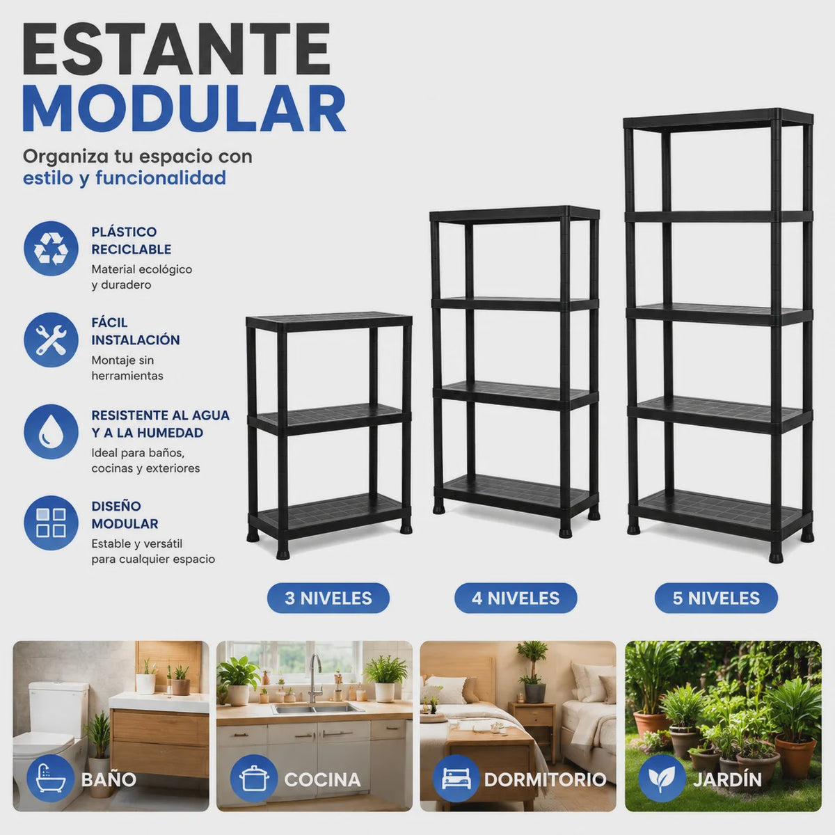Modulaire Zwarte Kunststof Planken - 3, 4 of 5 Niveaus - Waterdicht & Eenvoudig te Monteren