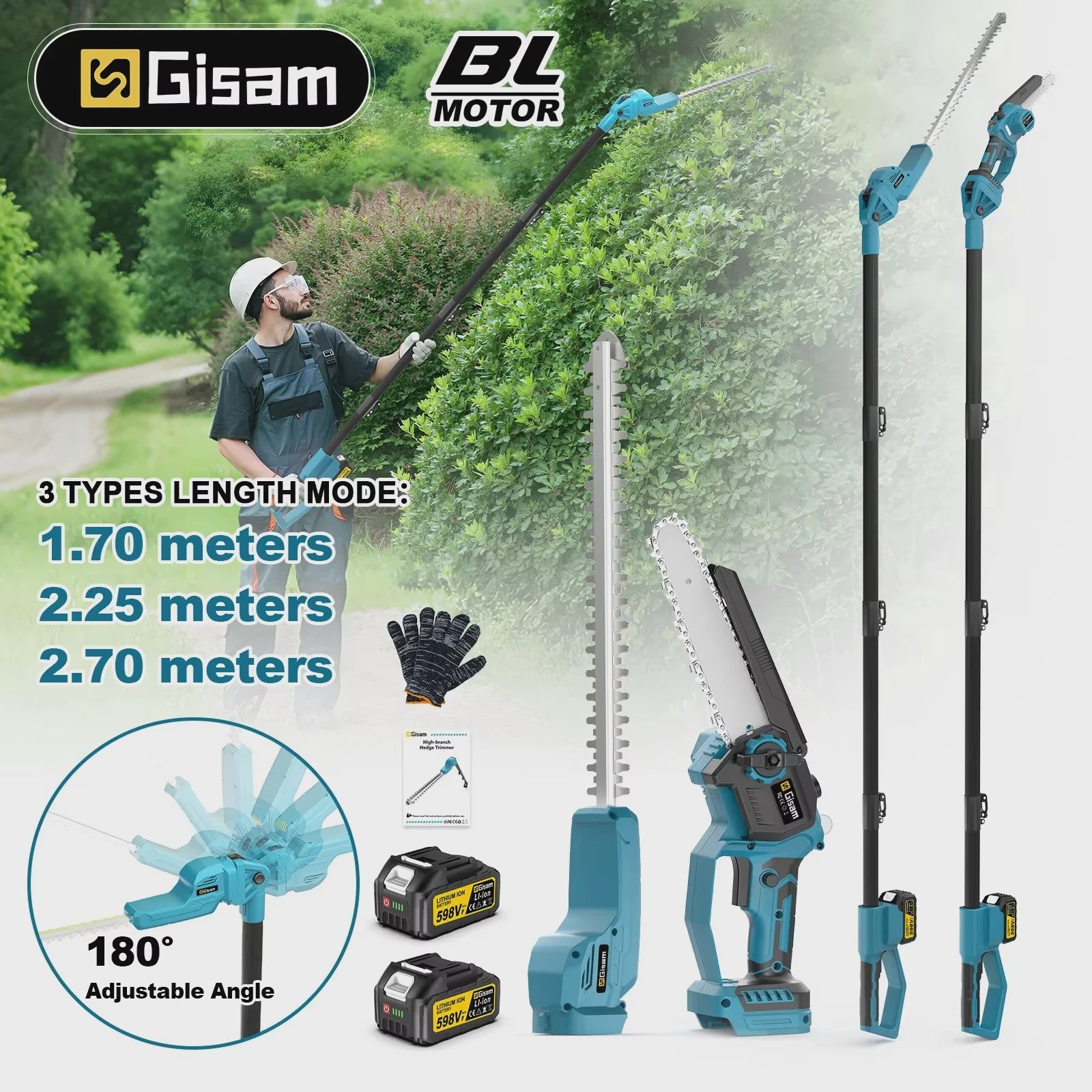 Gisam 2-in-1 Snoei- en Houtzaagmachine - Snoerloos, Borstelloos & Makita 18V Compatibel