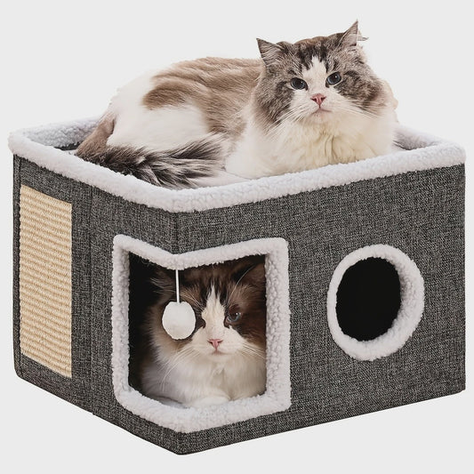 Multifunctioneel Kattenhuis met Krabplank - Opvouwbaar, Comfortabel & Veilig