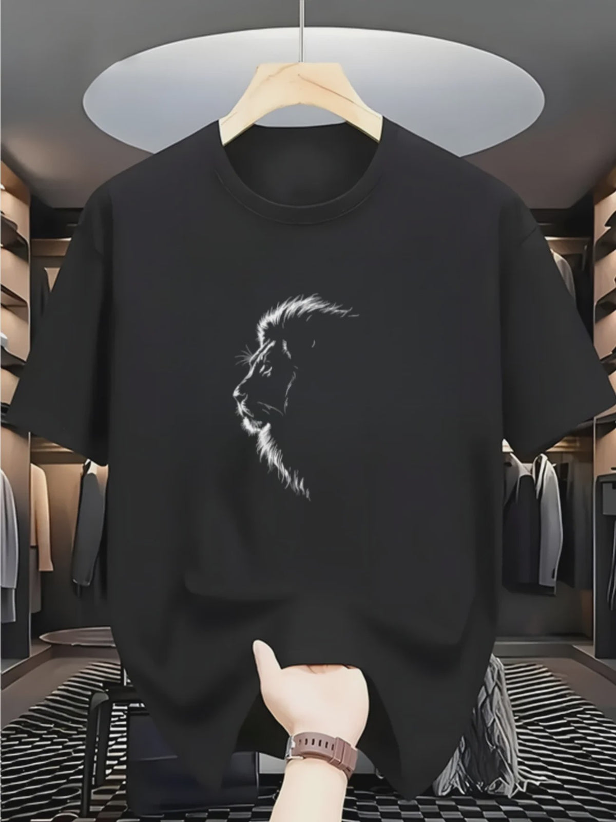 Heren T-shirt met Leeuwenprint - Zomer Casual Crew Neck