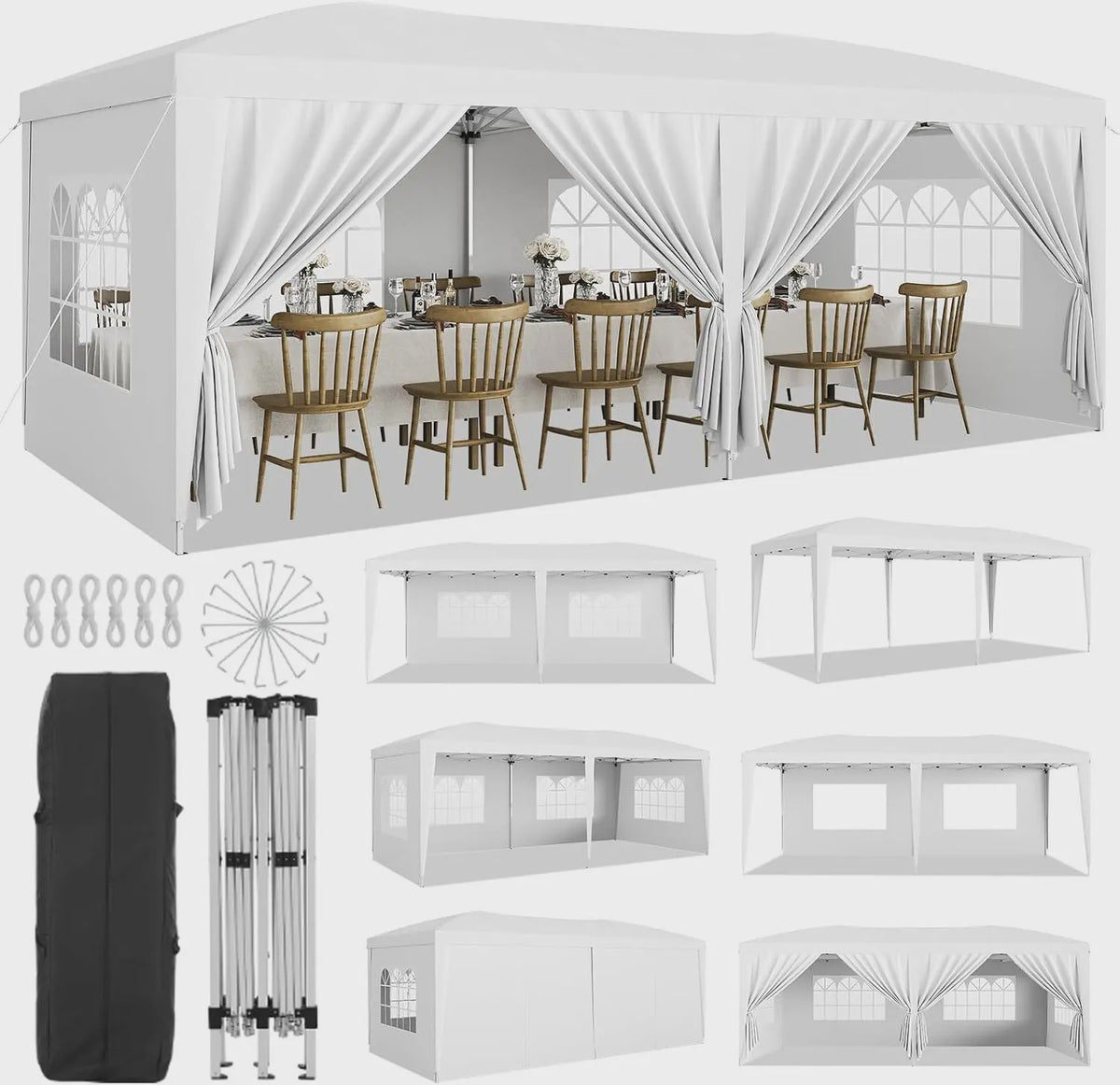 Klapgazebo 3x6m Wit - Ruime Feesttent met 6 Zijwanden voor Feest, Camping & Tuin