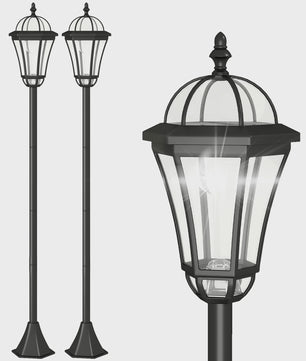 Set van 2 Zonne-energie Tuinlampen Staand Zwart - IP44 - 129 cm Hoog