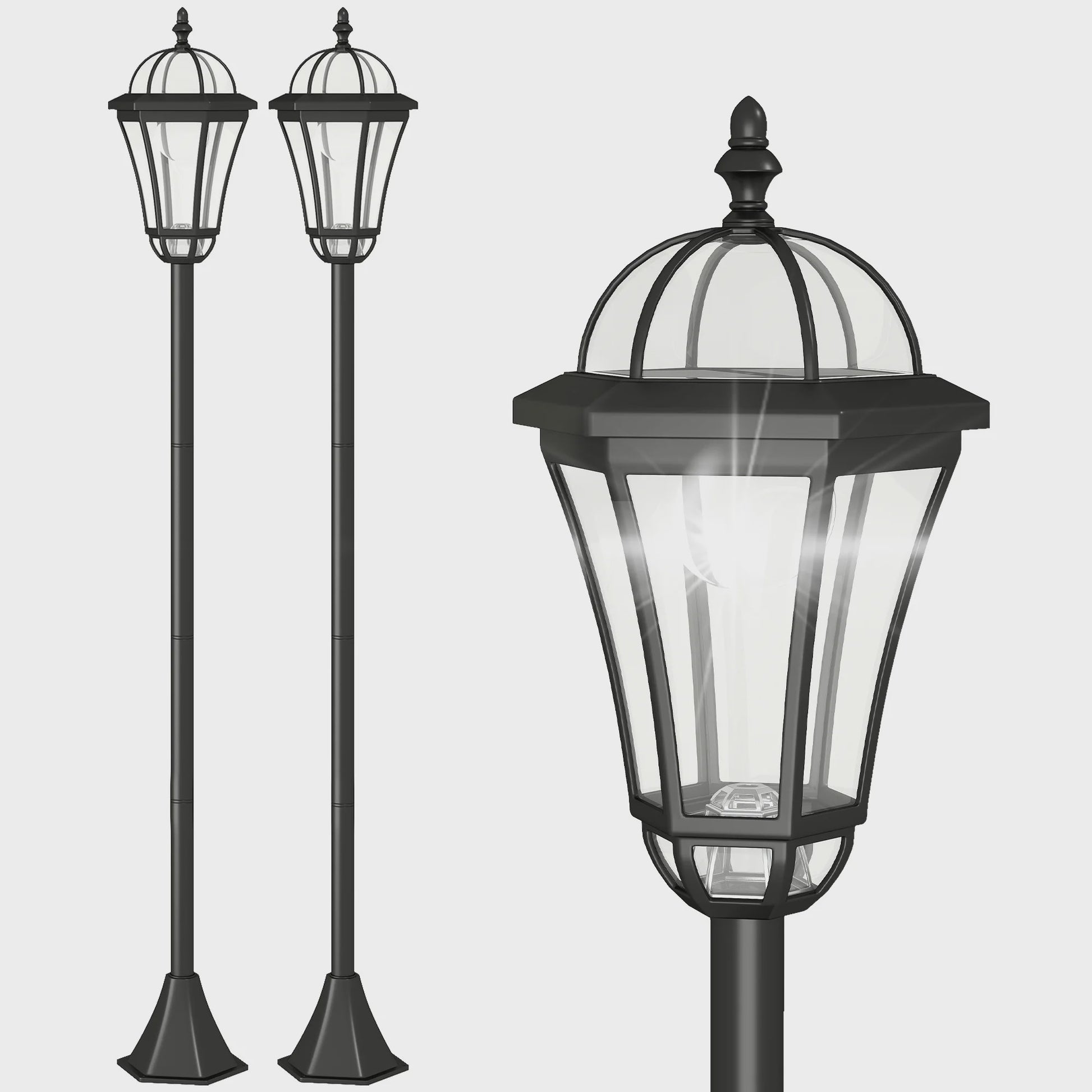 Set van 2 Zonne-energie Tuinlampen Staand Zwart - IP44 - 129 cm Hoog