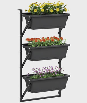 Verticale Plantenbak 3 Lagen - Vierkante Buitenpotten met Drainage en Staal Frame