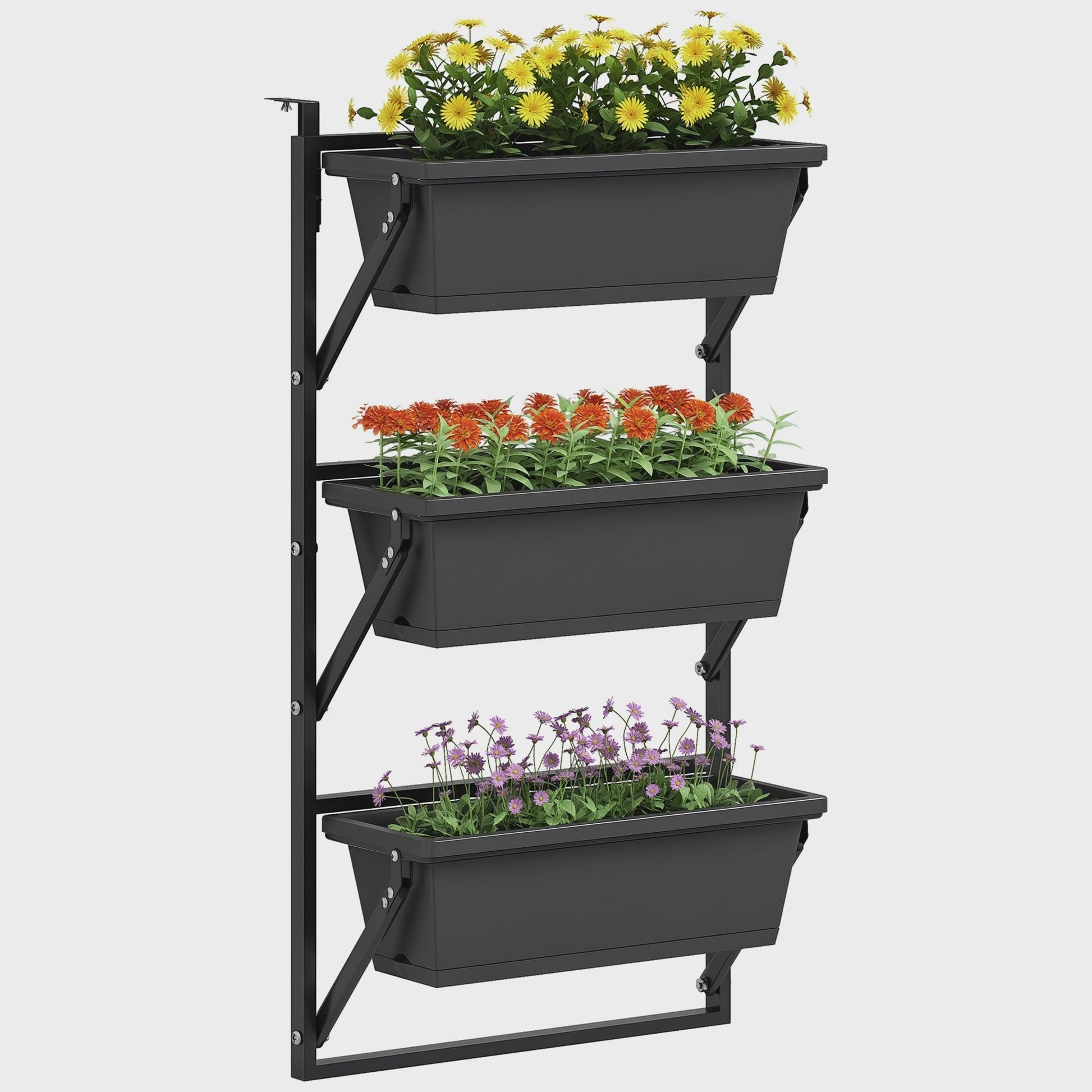Verticale Plantenbak 3 Lagen - Vierkante Buitenpotten met Drainage en Staal Frame