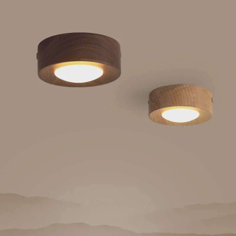 Moderne Houten Plafondlamp met LED - Essenhout & Walnoot - Sfeervolle Verlichting voor Hal, Woonkamer, Portiek