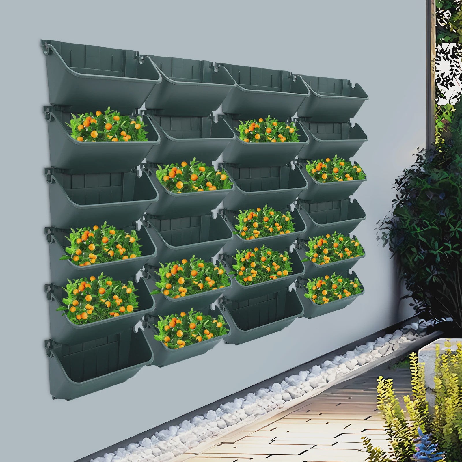 24x Verticale Tuinbakken Muur Gemonteerd - Groen - Stapelbaar - Plantenbakken