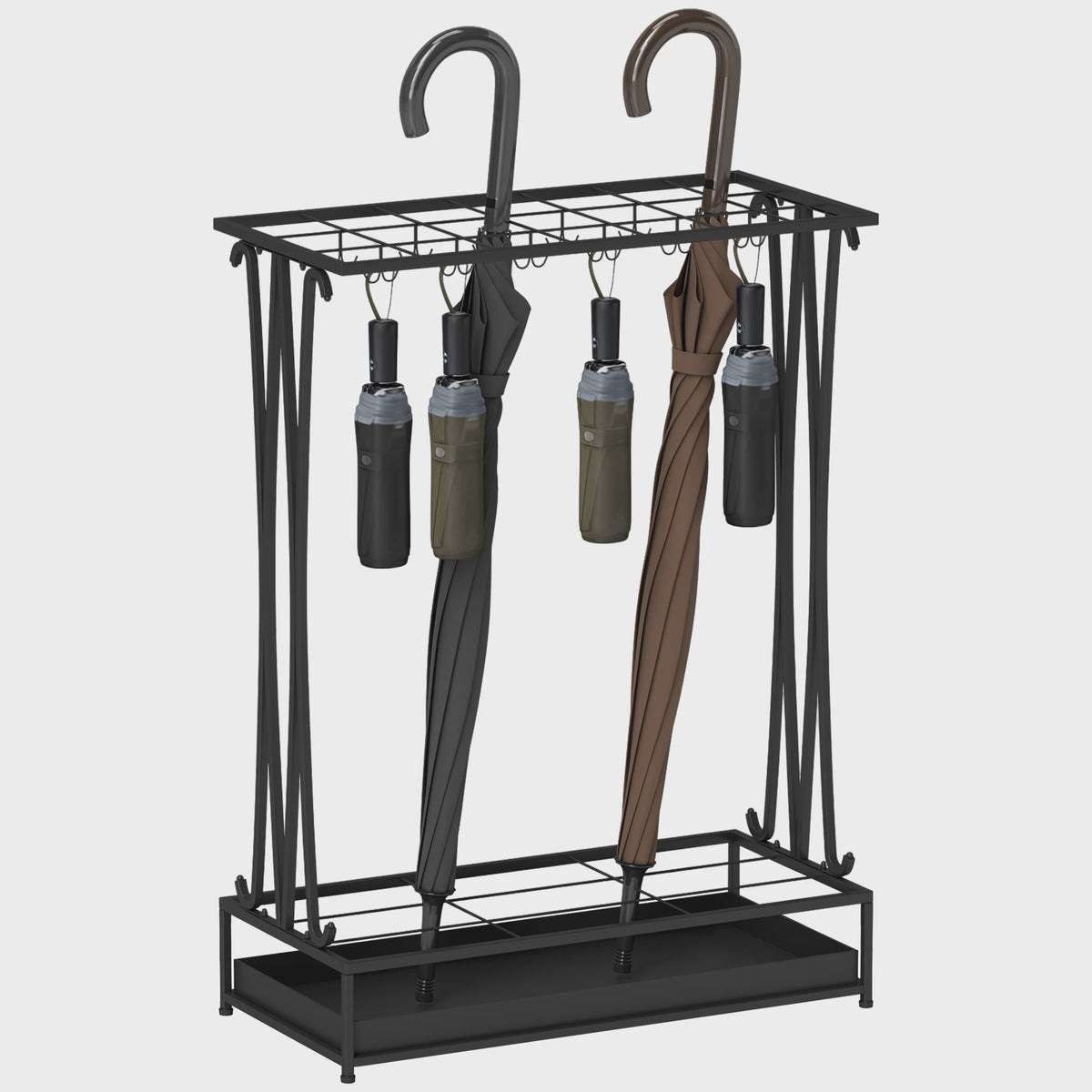 Stijlvolle Paraplustandaard met 24 Haken en Afneembare Drip Tray