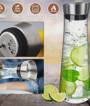 Stijlvolle Glazen Waterkan met Deksel - 1 Liter - Perfect voor Water, Sap, IJsthee & Limonade