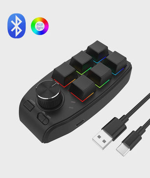 Compact 6-Key Macro Mini Toetsenbord met Draaiknop - USB & Bluetooth, Hot-swap, Programmeerbaar