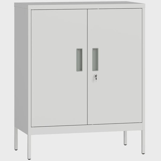 Afsluitbare Stalen Kast met 2 Deuren - Wit - Verstelbare Planken voor Kantoor, Woonkamer, Garage