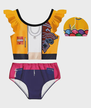 Meisjes Zwempak Set 3-Delig met Broekje en Hoedje - Zomer Strand Vakantie - Leeftijd 4-11 Jaar
