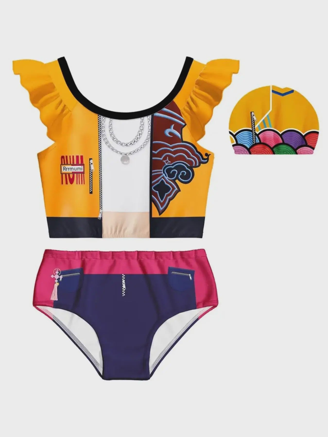 Meisjes Zwempak Set 3-Delig met Broekje en Hoedje - Zomer Strand Vakantie - Leeftijd 4-11 Jaar