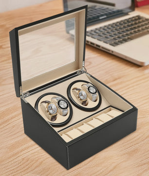 Automatische Horlogedoos met 4 Winding & 6 Opbergvakken - PU Leer