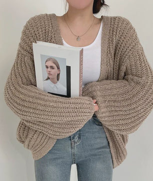 Oversized Gebreide Cardigan met Lantaarnmouwen - Vintage Y2k Stijl