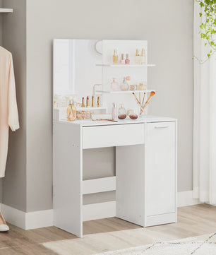 VASAGLE Kaptafel met Spiegel, Opbergvak en 2 Planken - Stijlvol Wit Design