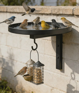 3-in-1 Vogelvoederhuisje, Vogelbad en Plantenhaak - Metalen Wandmontage