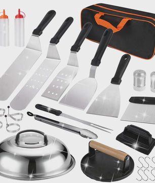 Uitgebreide BBQ Accessoires Set (29 Delig) - Inclusief Burgerpers, Spatels en Opbergtas